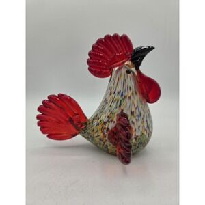 Murano Style Hand Blown Heavy Glass Speckled Chicken Rooster Figurine
